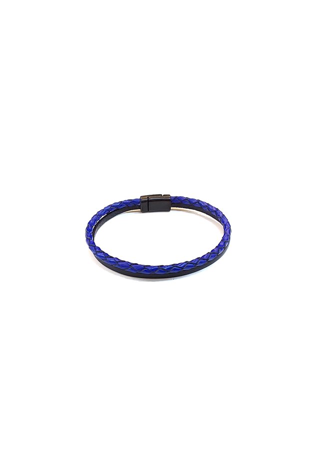 Navy Pure Braid – Black Men's Leather Bracelet with Navy Blue Braided Detail-1407