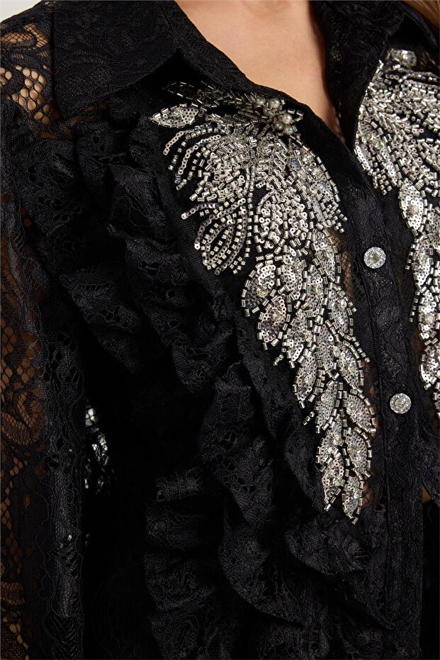 Dantel Payetli Gömlek - 4