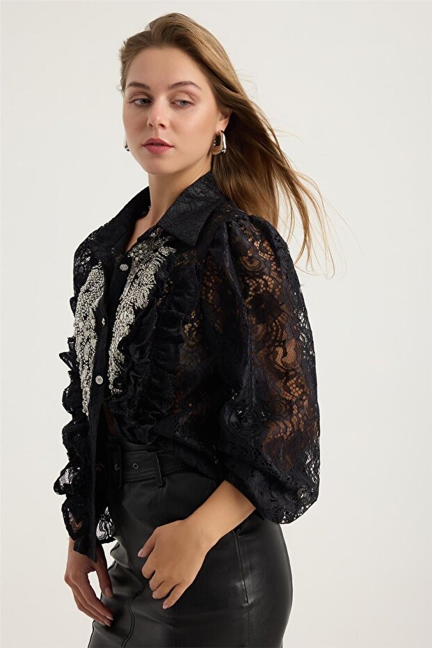 Dantel Payetli Gömlek - 2