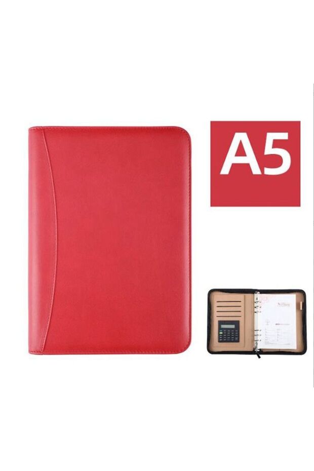 A5 Portfolio Organizer with Calculator, Notepad & Pen Slot, PU Leather Binder Folder