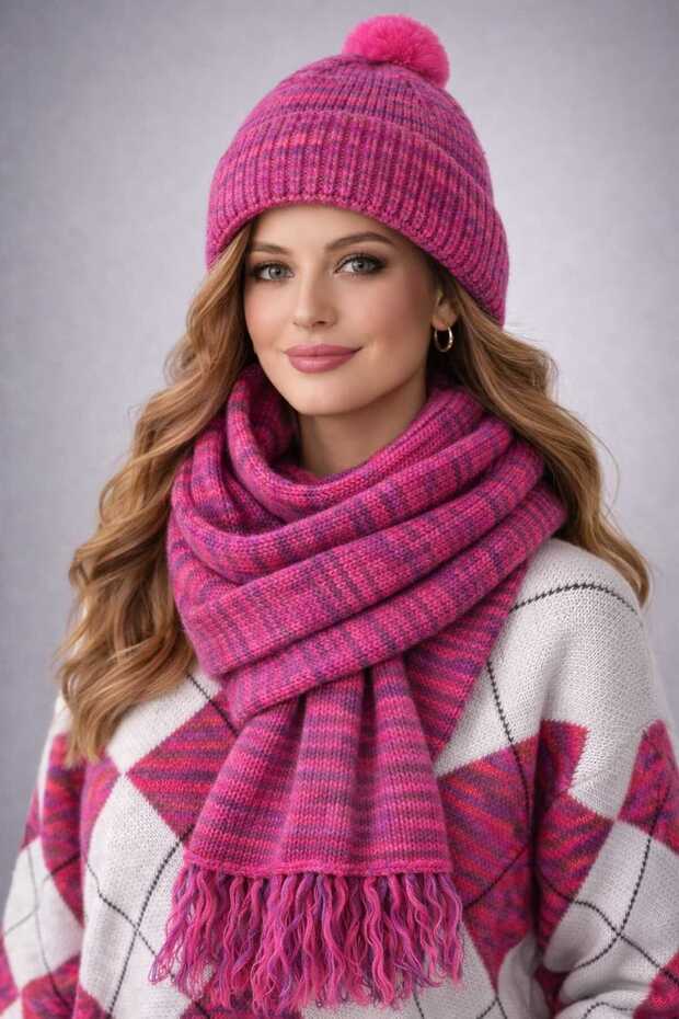 Women, 3-Piece Knitting Set - Scarf, Beanie, Sweater