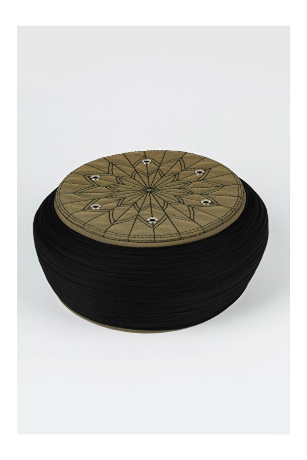 Children's Talebe Yarn - Black Fabric - Green Cap - Round Yarn - Bird's Eye - 6 Meters