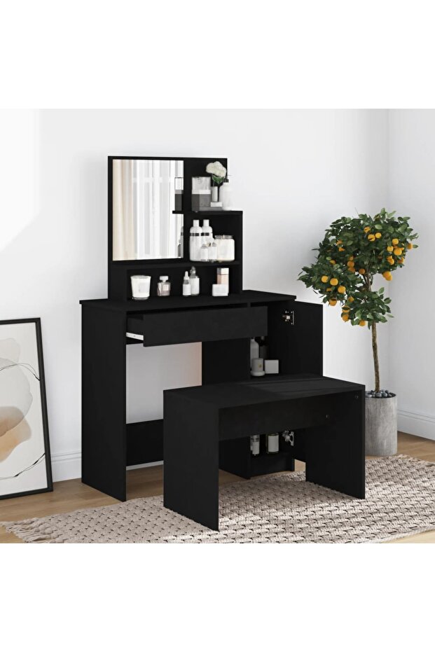 Dressing Table with Mirror Black 86.5x35x136 cm
