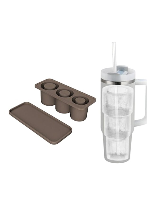 Ice Cube Molds, Optim Solution, Silicone, 3 Compartments, Brown - 1