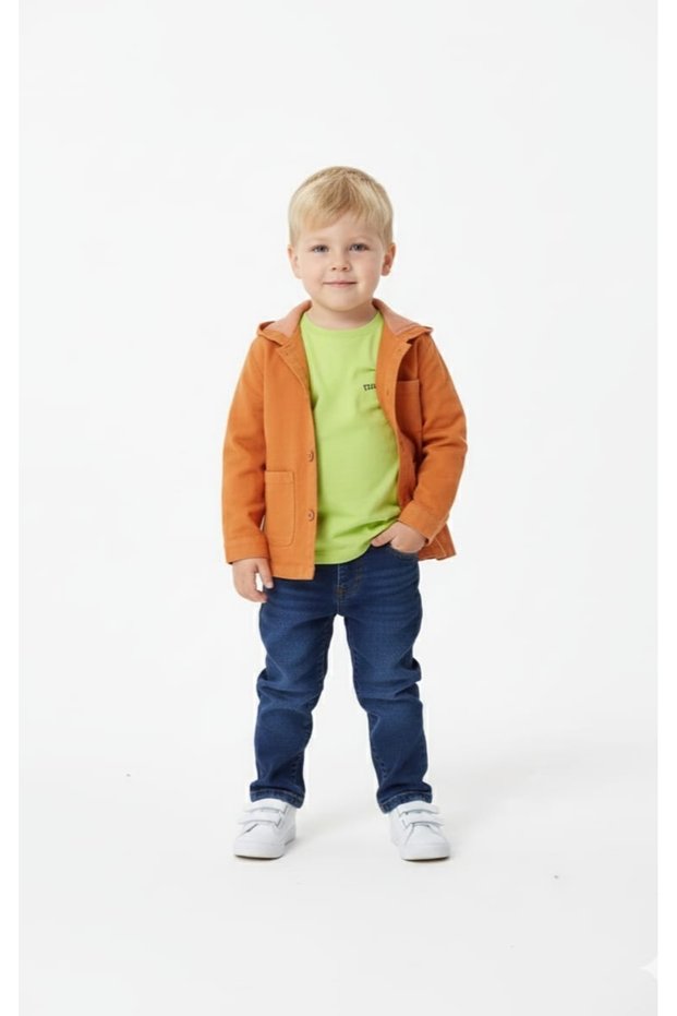 Baby Boy-Child Button Closure Hooded Linen Jacket Short Sleeve T-Shirt Elastic Waist Denim Pants Set
