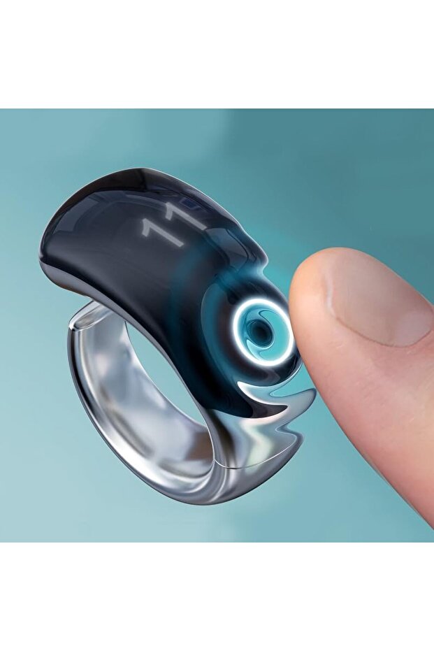 خاتم ذكي، شحن لاسلكي، أزرار لمس، 5 أحجام قابلة للتبديل، 999999 كحد أقصى للعدد (أسود) - 4