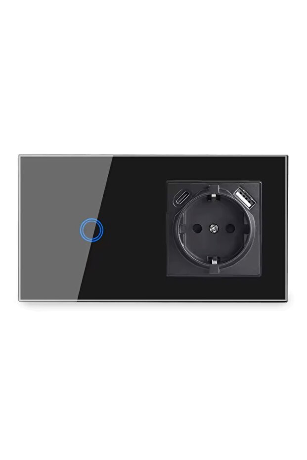 Socket with Touch Switch, USB, USB C, Tempered Glass - 1