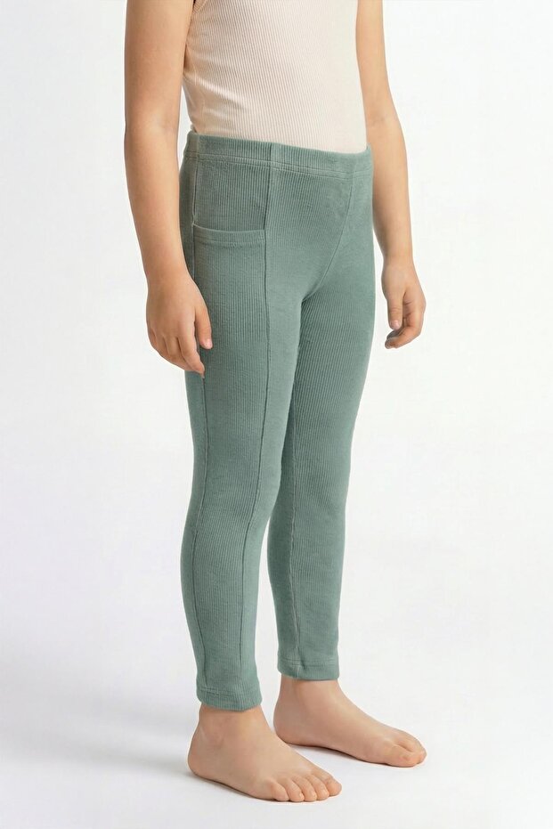 Girls' Ribbed Knit Transitional Pocket Sports Leggings