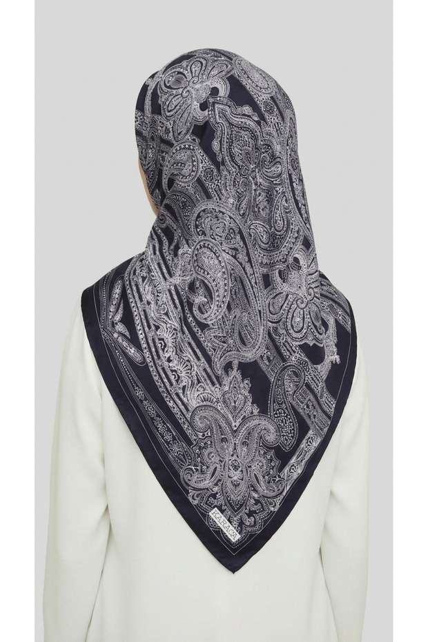 وشاح من البوليستر بنمط عرقي - أسود - 8