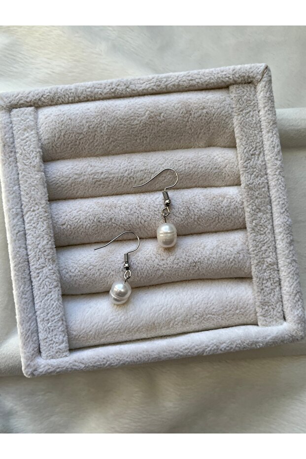 9mm Real Pearl Silver Color Steel Earrings Handmade Tarnish Free 316L