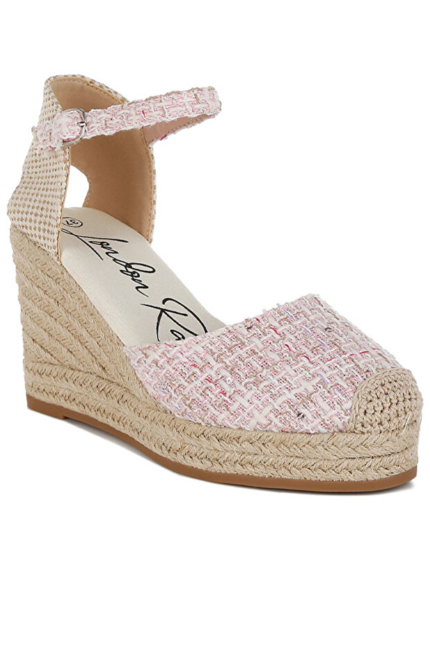 Women Tweed Round Toe Woven Wedges in Pink