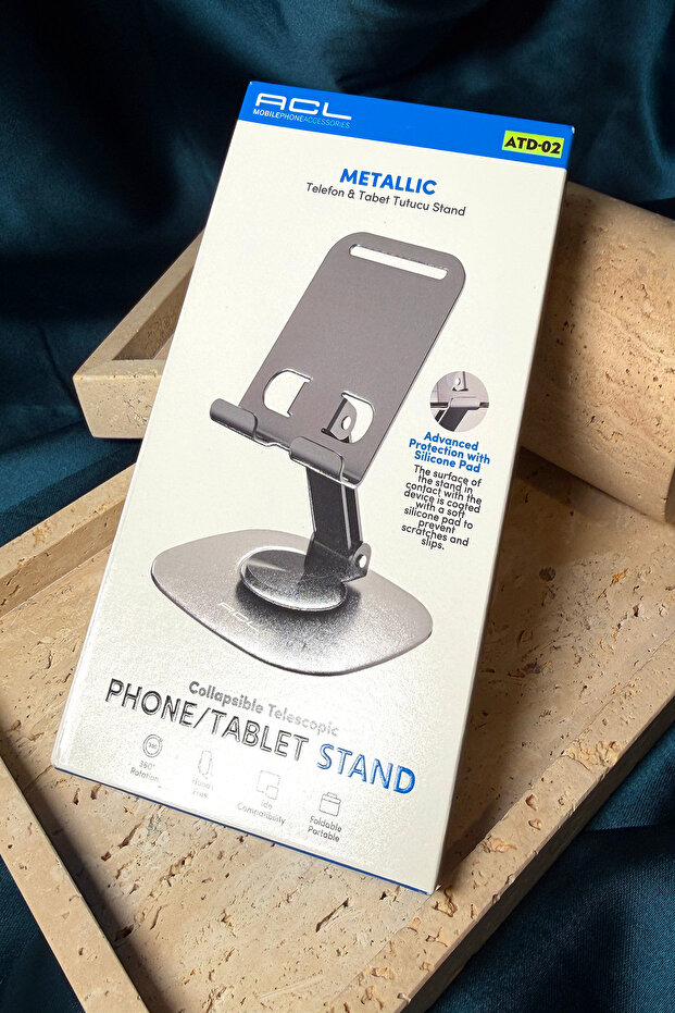 Metal Phone & Tablet Holder Stand – Foldable, Adjustable, 360 ° Rotatable Desktop Stand