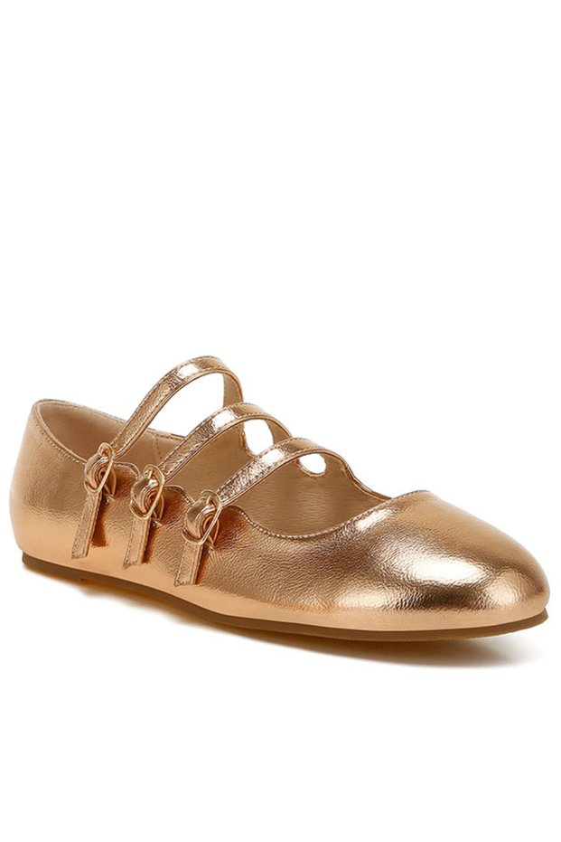 Women Triple Strap Mary Jane Sandals in Rose Gold