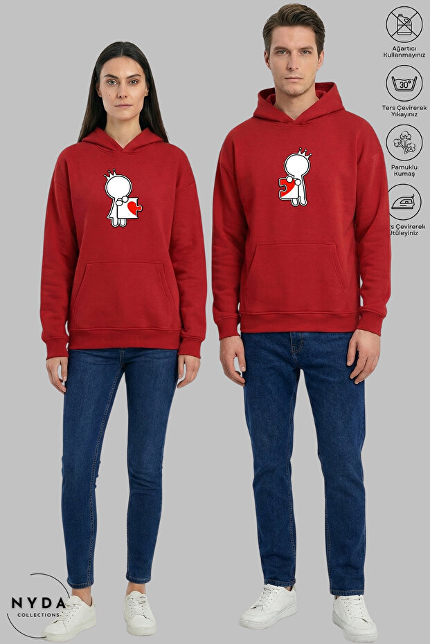 Dear Couple Combination Love Printed Hoodie Hooded Fleece-Lined Oversized Cotton Sweatshirt 2-Piece Set
