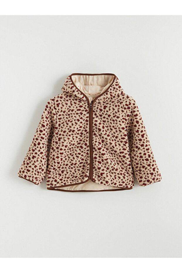 Lcw Kids Pink Hooded Leopard Patterned Girl's Plush Coat