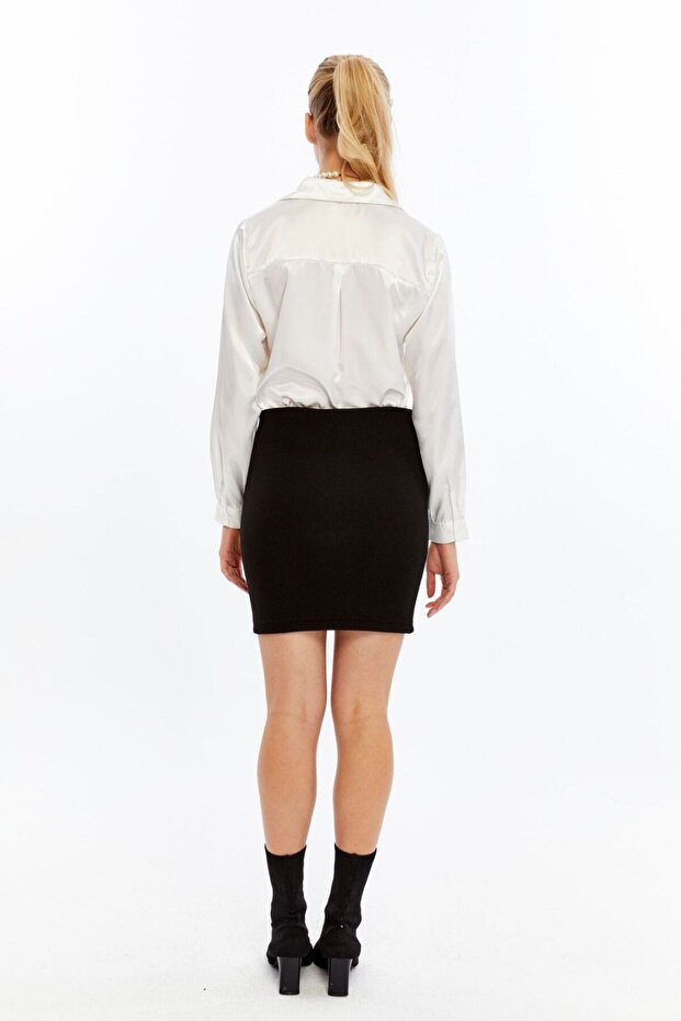 BEL LASTİKLİ KAŞE KALEM ETEK - 4