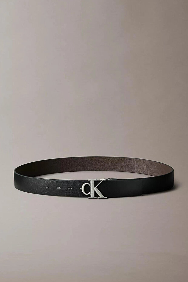 Ck Buckle Textured Leather 35 mm Adjustable and Reversible Men's Black Belt Lv04D7049G- - 1