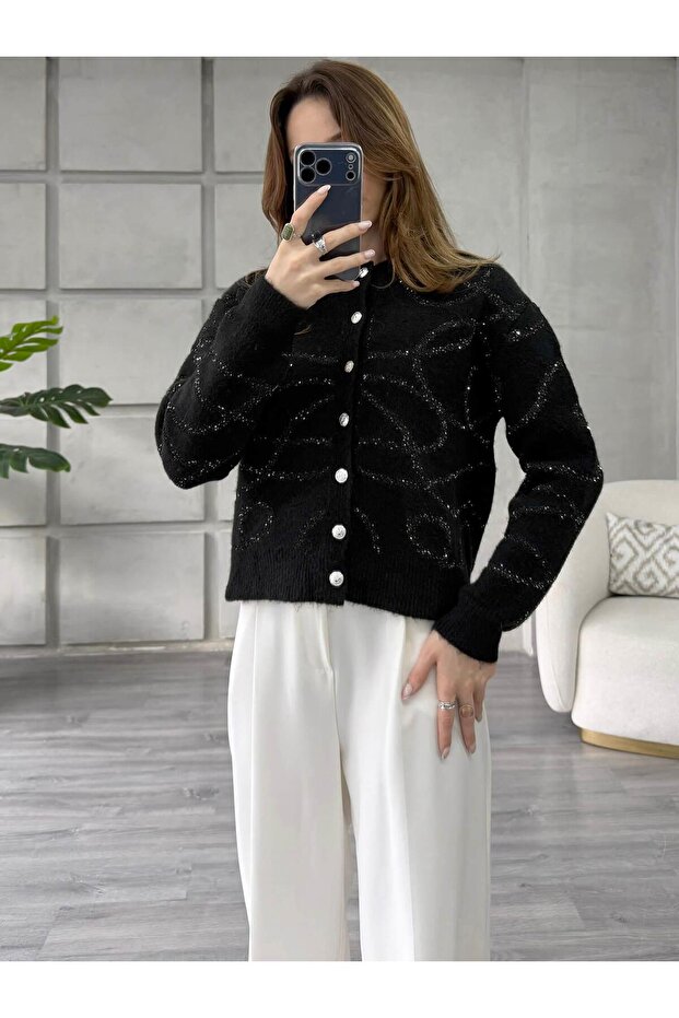 Pullu Düğmeli Ceket 7712 Siyah - 1