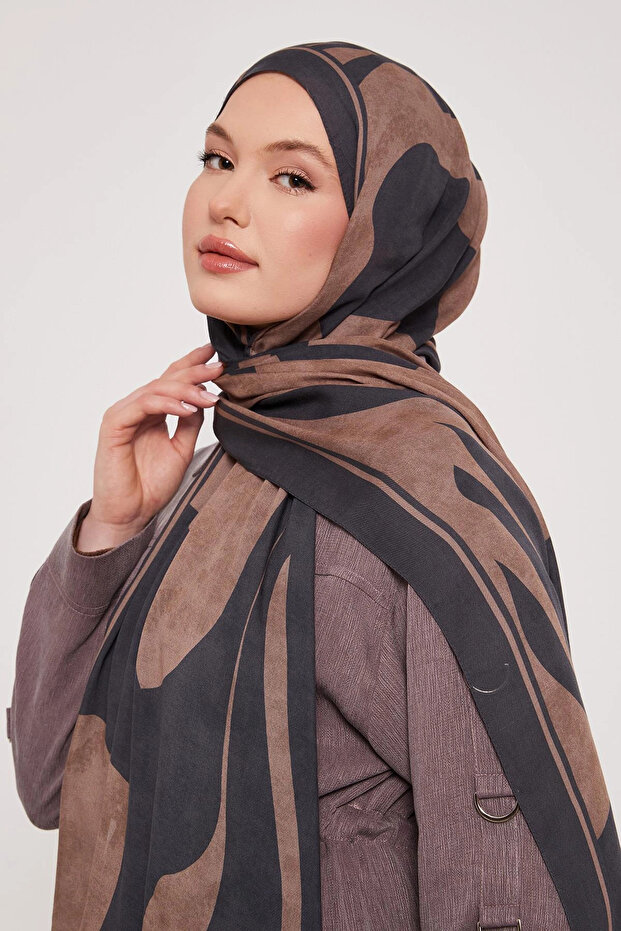 شال حريري منقوش - أخضر ظلي - 3