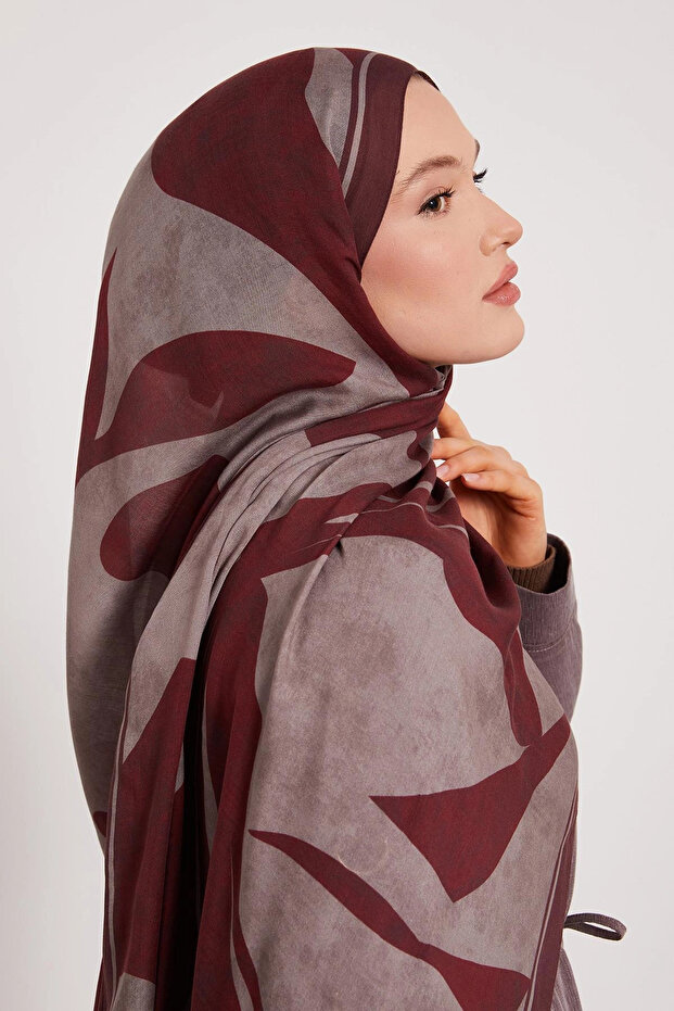 Patterned Silk Shawl - Ruby Burgundy - 3