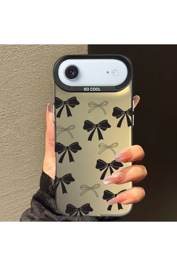 Iphone 17 air compatible dirt-resistant phone case with bow print design mk01a