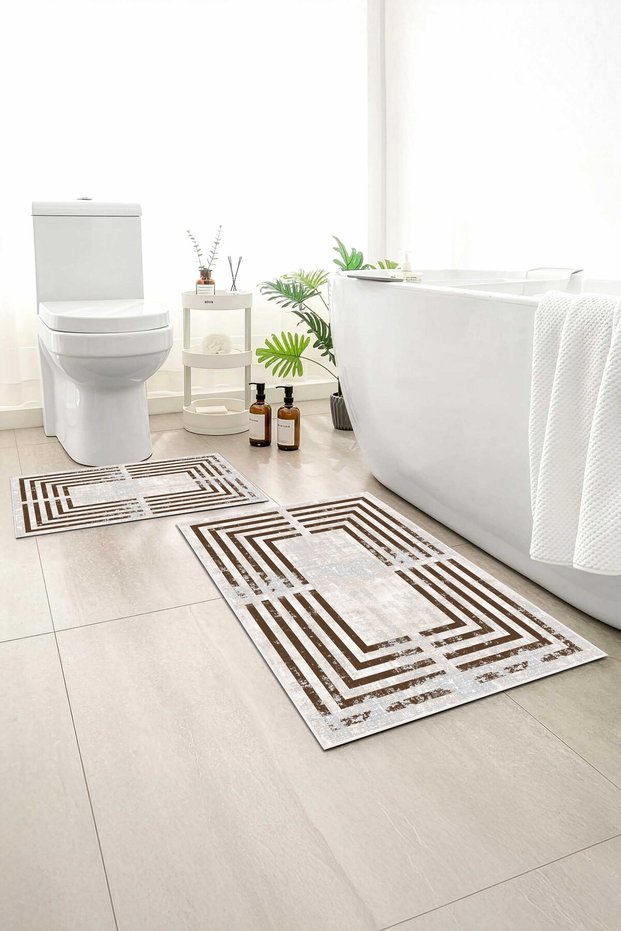 2-Pack Bath Mat, Soft Bathroom Rug, Non-Slip Backing, Washable - 60X100 - 50X60