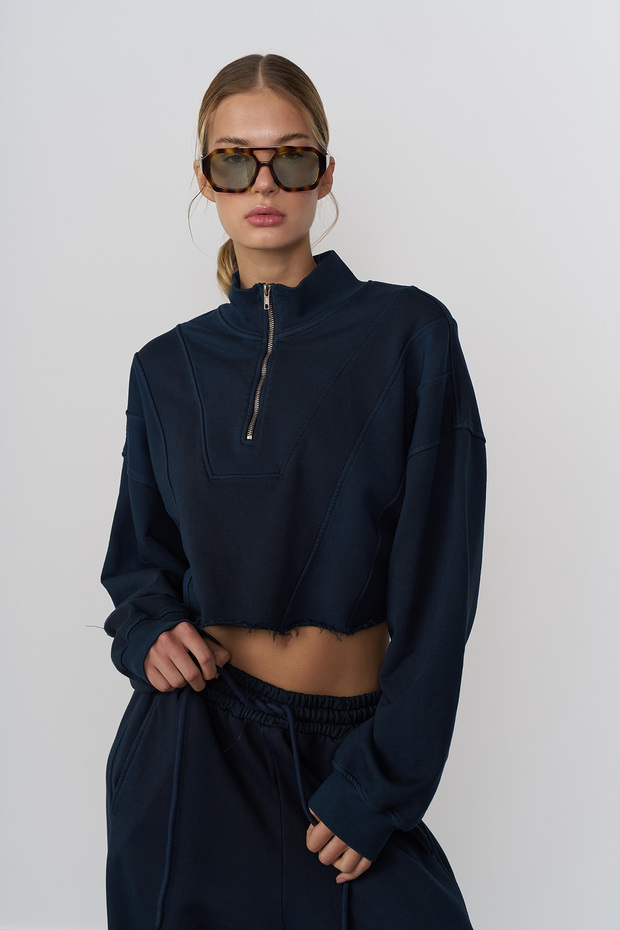 Yıkamalı Crop Sweatshırt - 3