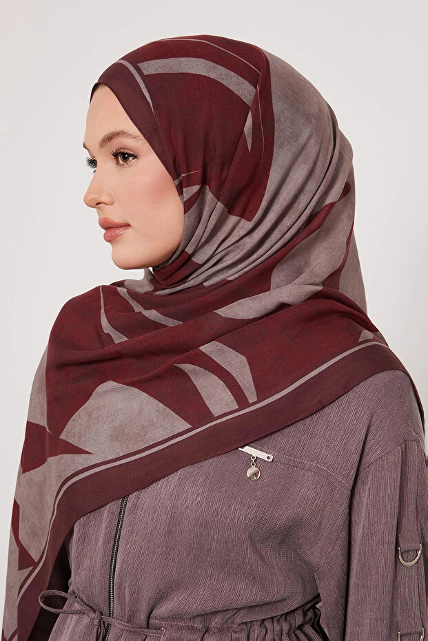 Patterned Silk Shawl - Ruby Burgundy - 2