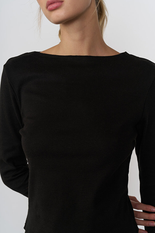 %100 Cotton Kayık Yaka Tshirt - 3