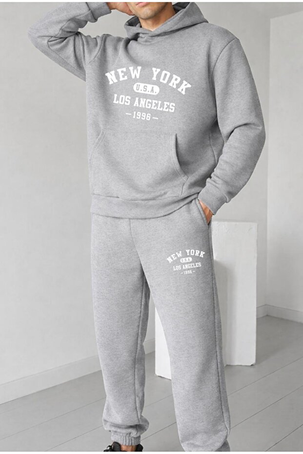 New York Usa Los Angeles Printed Unisex Women/Men Hooded Oversized Bottom/Top Tracksuit Set