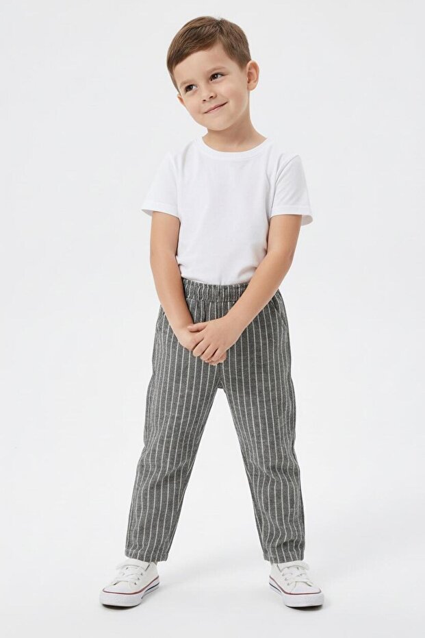 Ριγέ λινό παντελόνι - 3