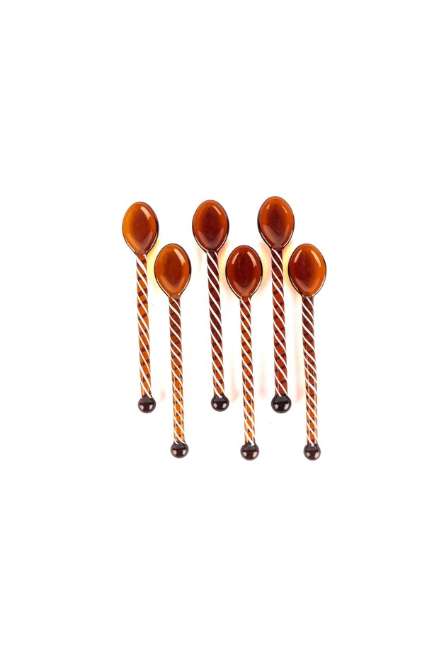 Set of 6 Amber Glass Teaspoons