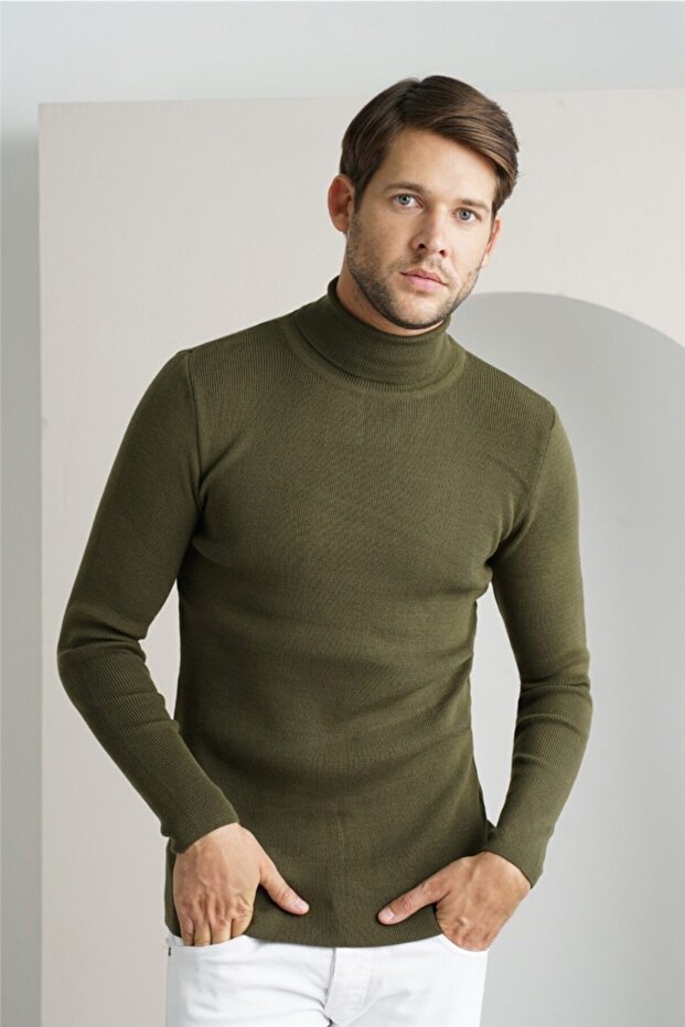 Men's Open Plain Turtleneck Knitwear Sweater-Trz1406R04S