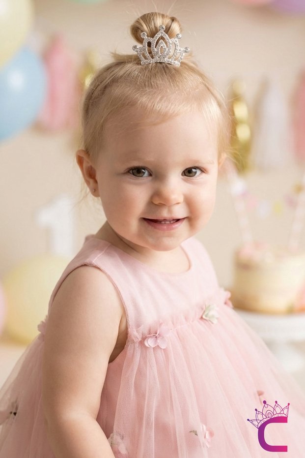 1 Year Old Baby Girl Birthday Princess Crown with Crystal Stones - Party Wedding Henna Hair Bun Clip
