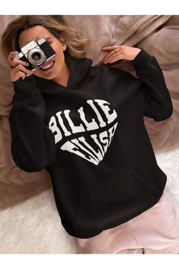 Design Heart Themed Billie Eilish Printed Unisex Oversized Singer Hoodie