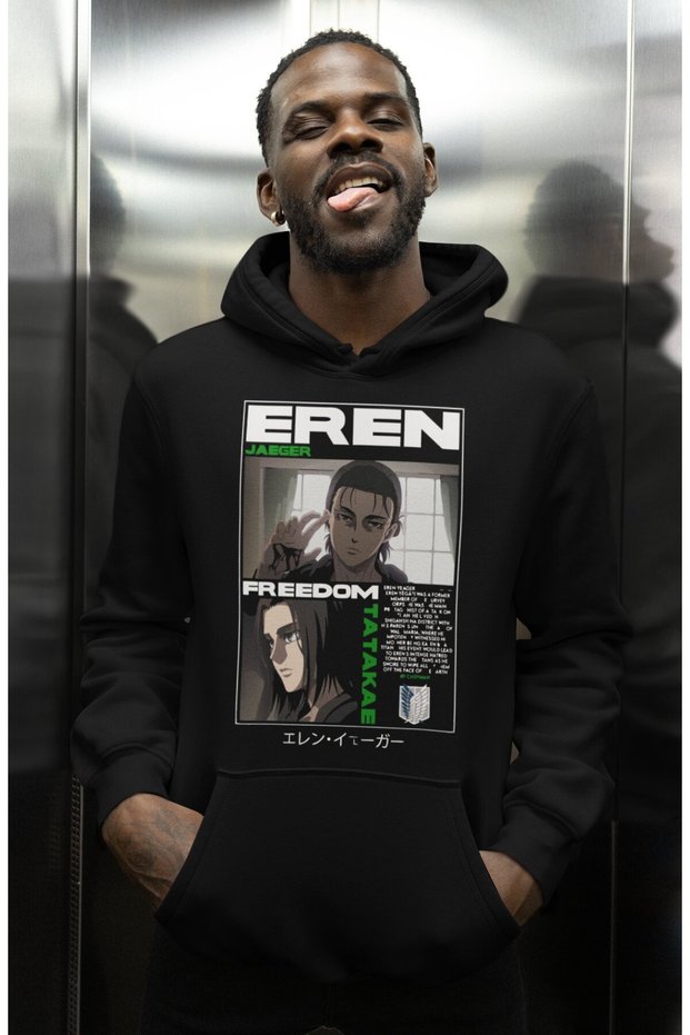 Eren Yeager Freedom Tatakae Printed Unisex Oversized Attack on Titan Hoodie