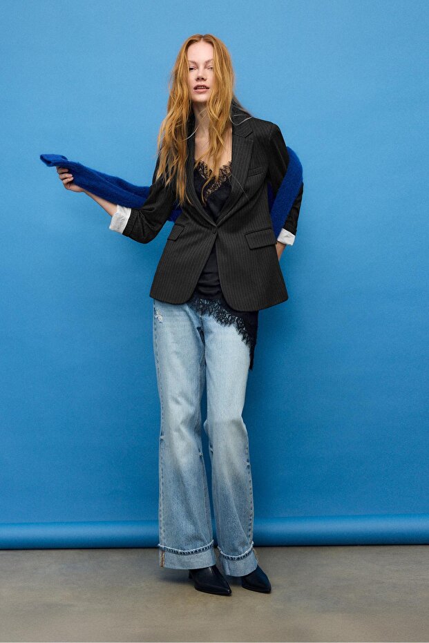 Basic çizgili blazer ceket - 2