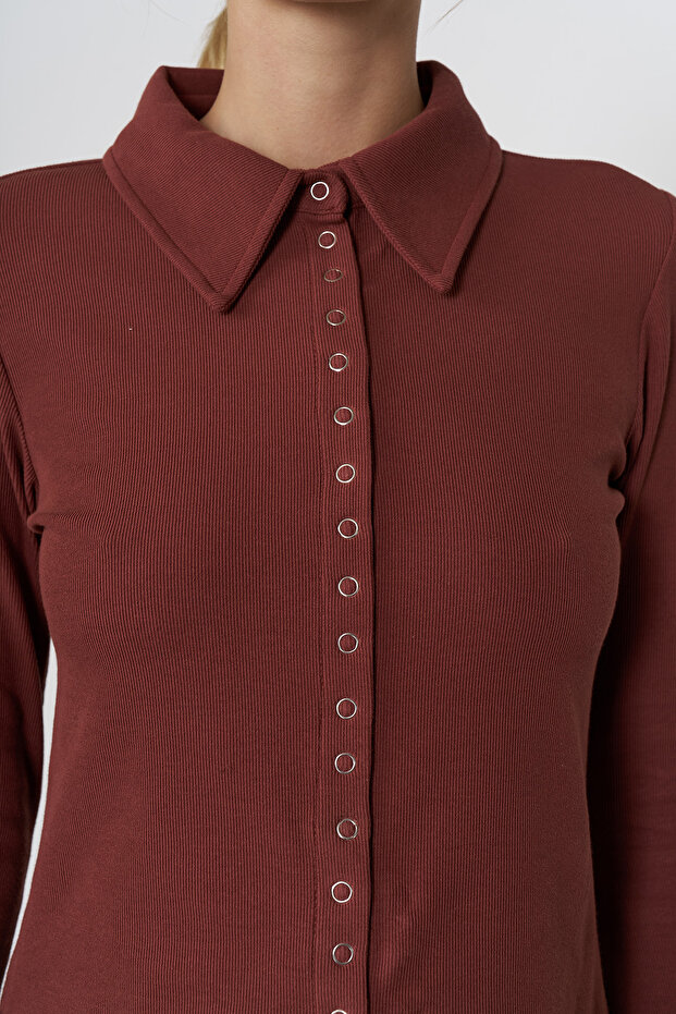 Çıt Çıt Detaylı Örme Gömlek - 3