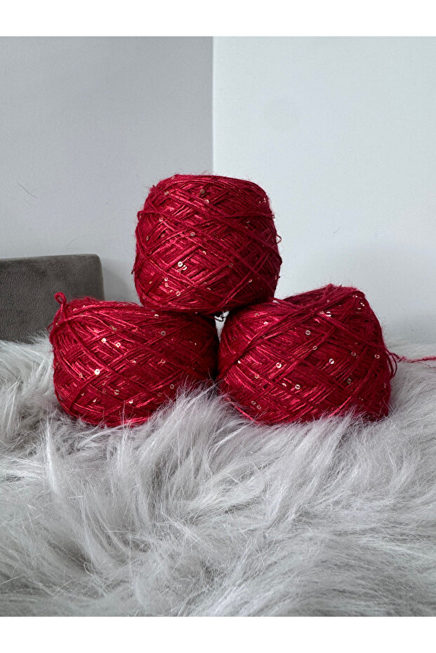 Kırmızı Pullu Merserize Örgü İpi 100 gr - 3