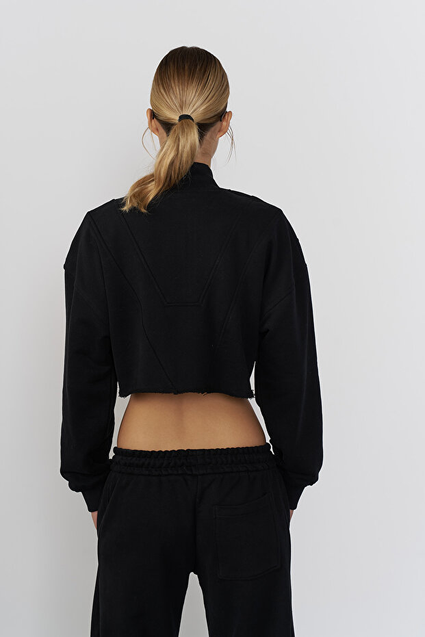 Yıkamalı Crop Sweatshırt - 4
