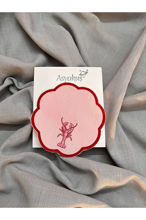 Pink Lobster Embroidered Presentation Cocktail Party Napkin