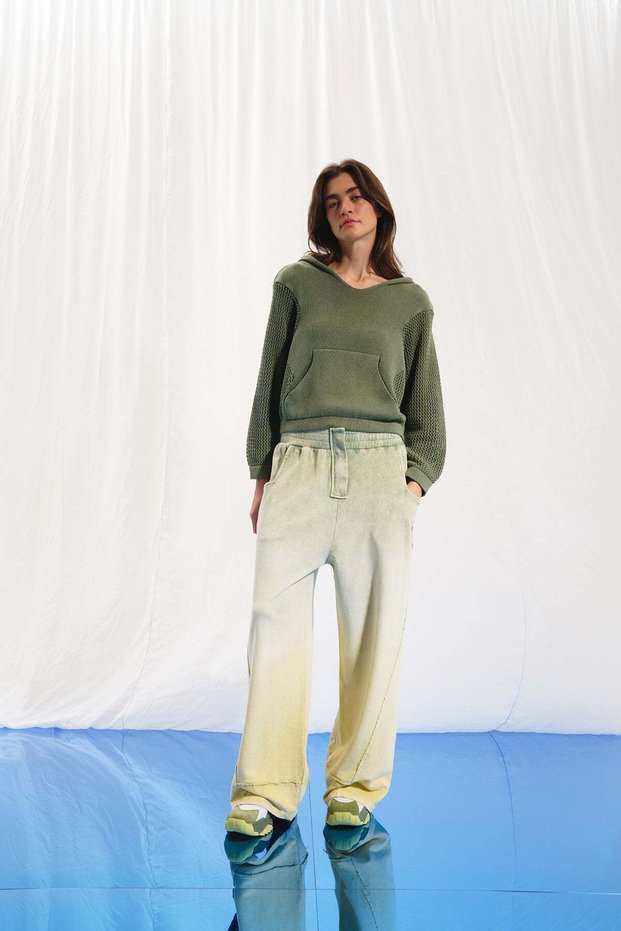 Olive Green Pistachio Green Wide-Leg Pants 17344