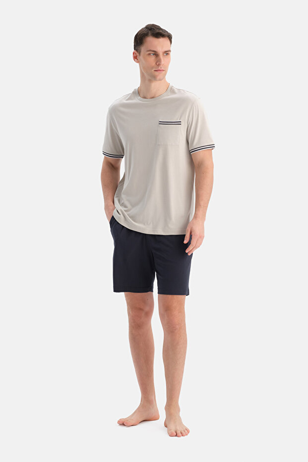 Light Gray Short Sleeve Pocket Cotton Modal T-Shirt Shorts Set