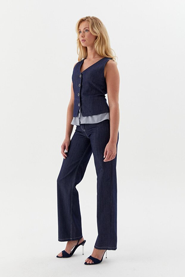 Six Poplin Striped Slim Vest Indigo