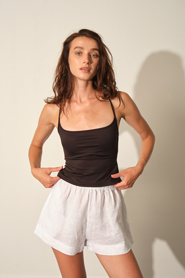 %100 Keten Yırtmaçlı Şort - 2