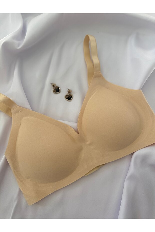 Skin Color Laser Cut Stitch-Free Bra Removable Pads Cotton Adjustable Strap with Agraft