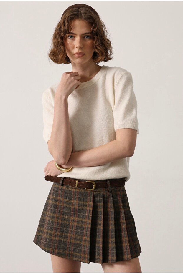 Ekoseli şort etek - 4