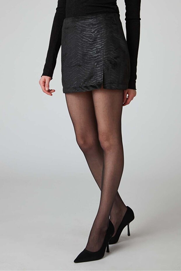 Baskılı Kadife Mini Etek - 3