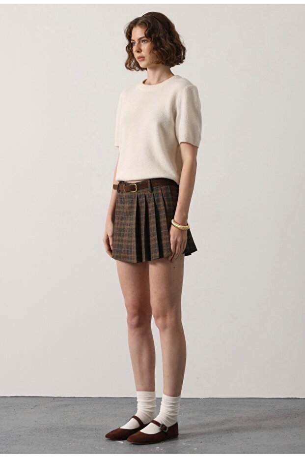 Ekoseli şort etek - 2