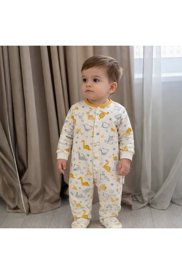 Baby Boy Jumpsuit with Booties and Snap Fasteners – 100% Cotton